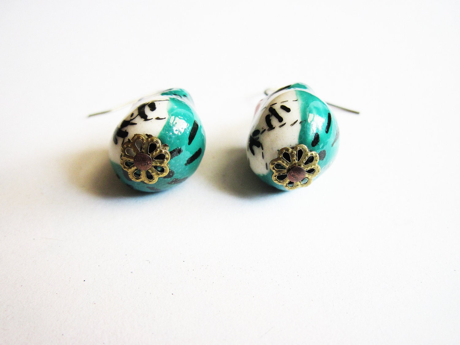 Porcelain Owl Earrings, Dangle Owl Earrings, Beaded Owl Earrings, Brass Owl Earrings, Cute Miniature Owl Jewelry Earrings, Light Blue Owls
