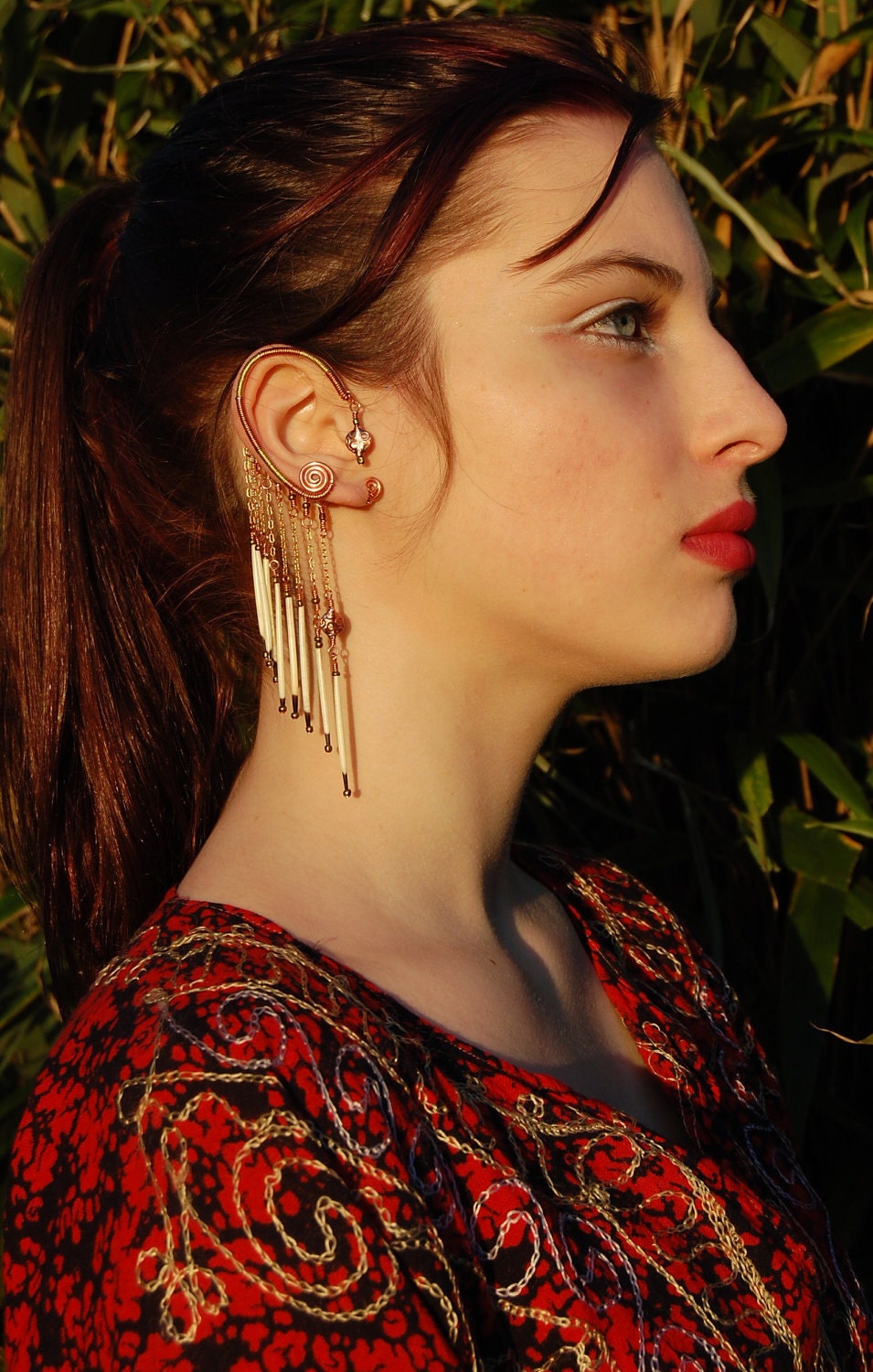 Tribal Ear Wrap with Porcupine Quill Dangles--Single--No Piercings Necessary