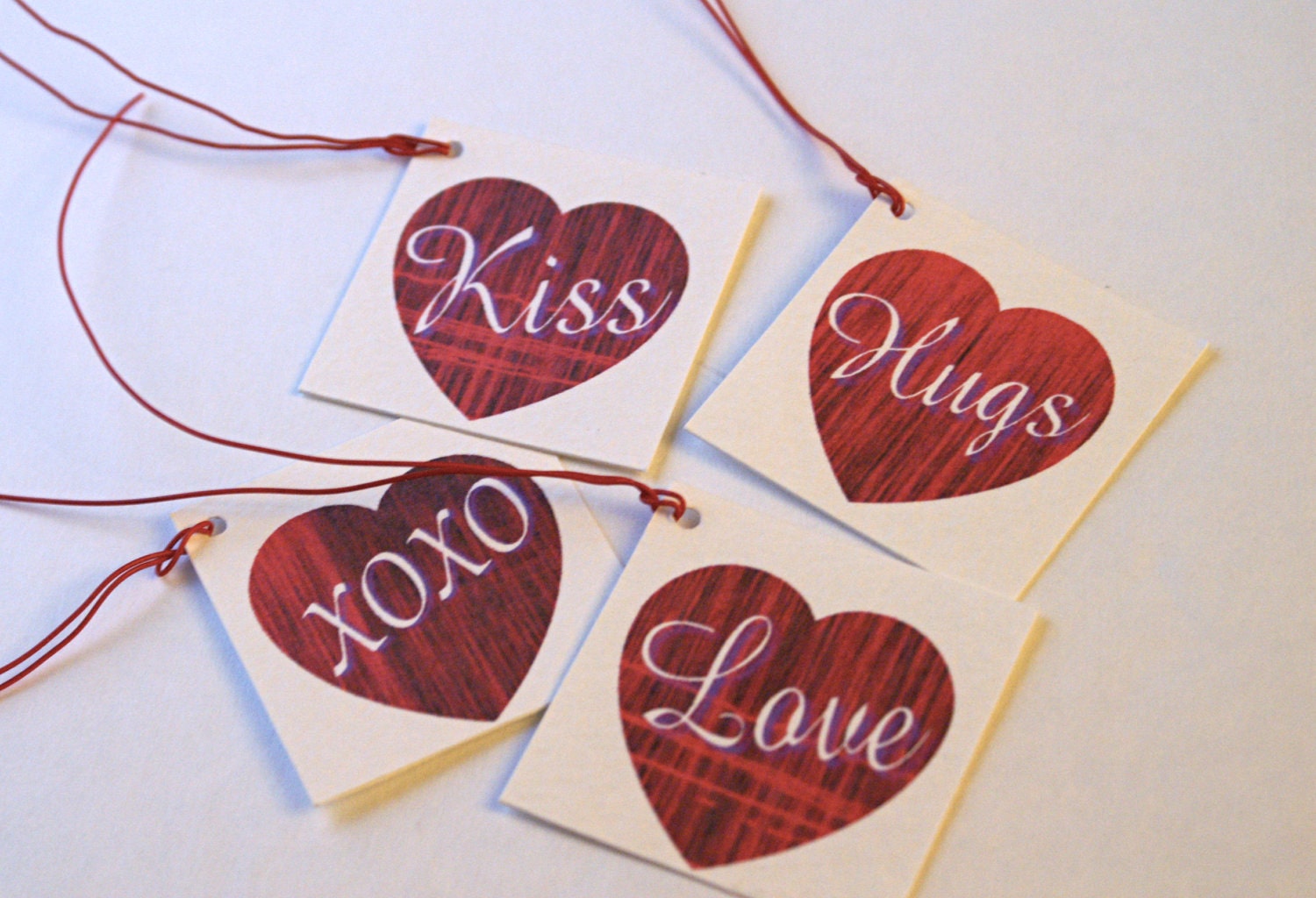 Heart Gift Tags, Set of Four Original Abstract Photo Heart Tags with Different Words
