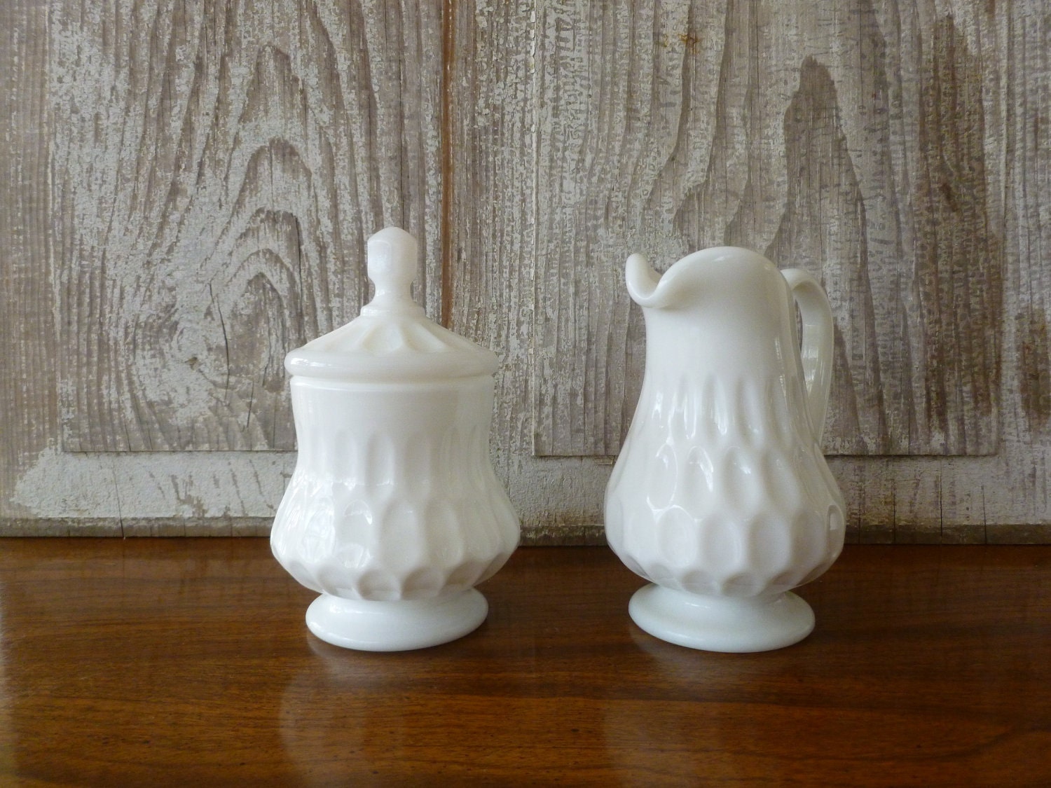 Vintage Milk Glass Sugar and Creamer Set