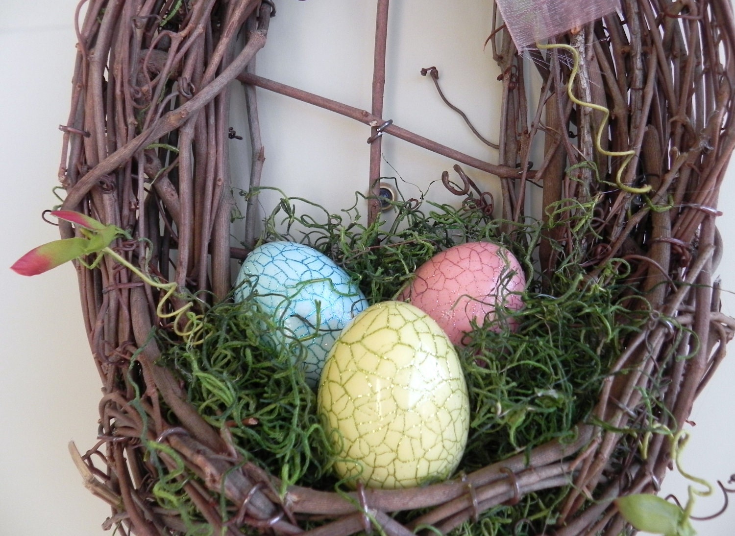 Easter Wreath Nest with sparkle eggs Grapevine READY TO SHIP