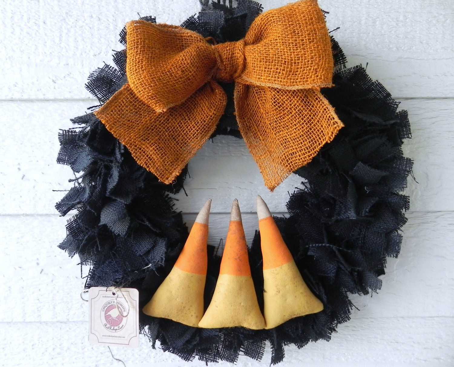 Burlap Halloween Wreath - CANDY CORNS Swamp Water Line