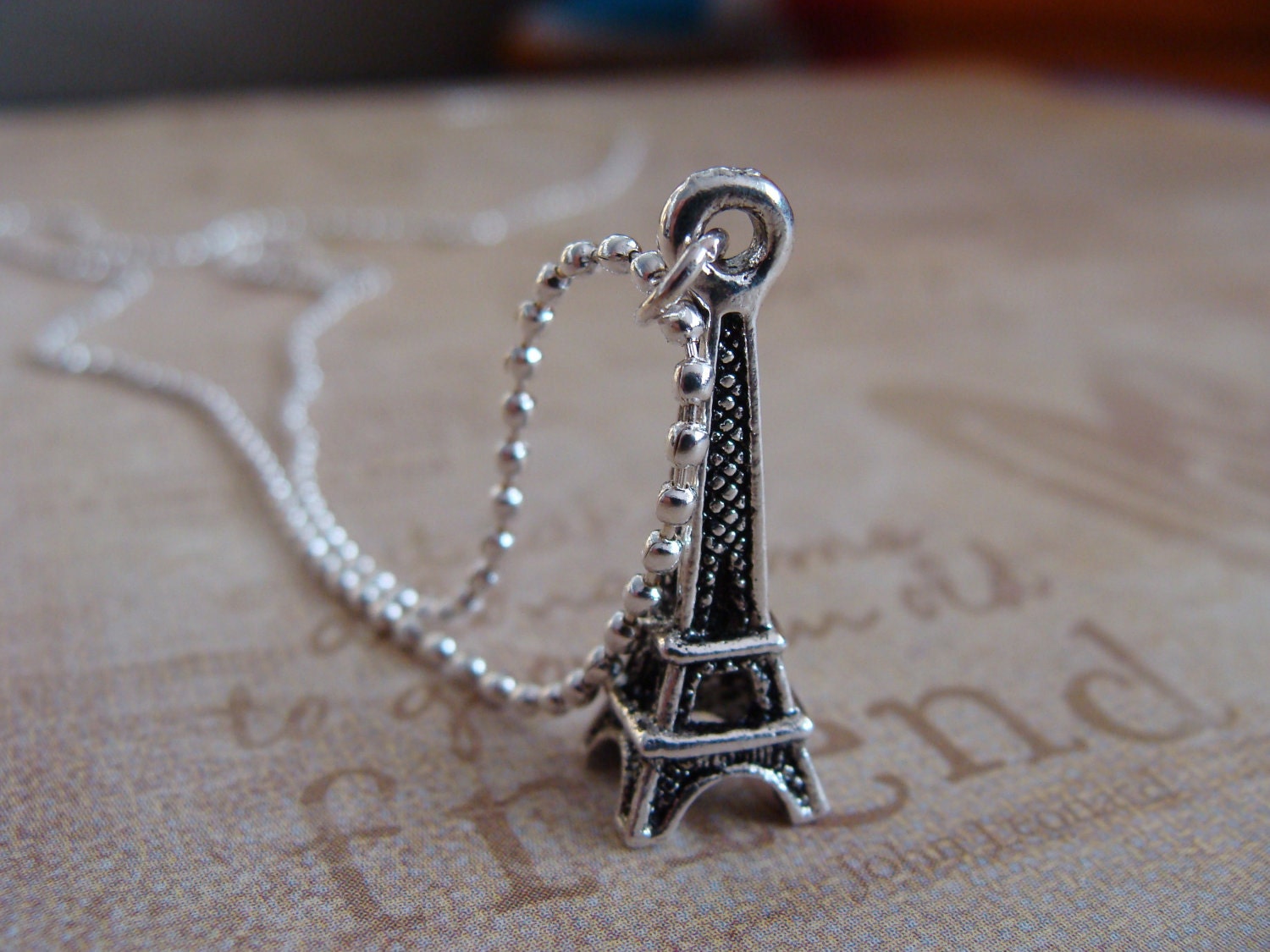 Valentines Day Ooh La La Eiffel Tower  I love Paris charm handmade silver  ball chain necklace