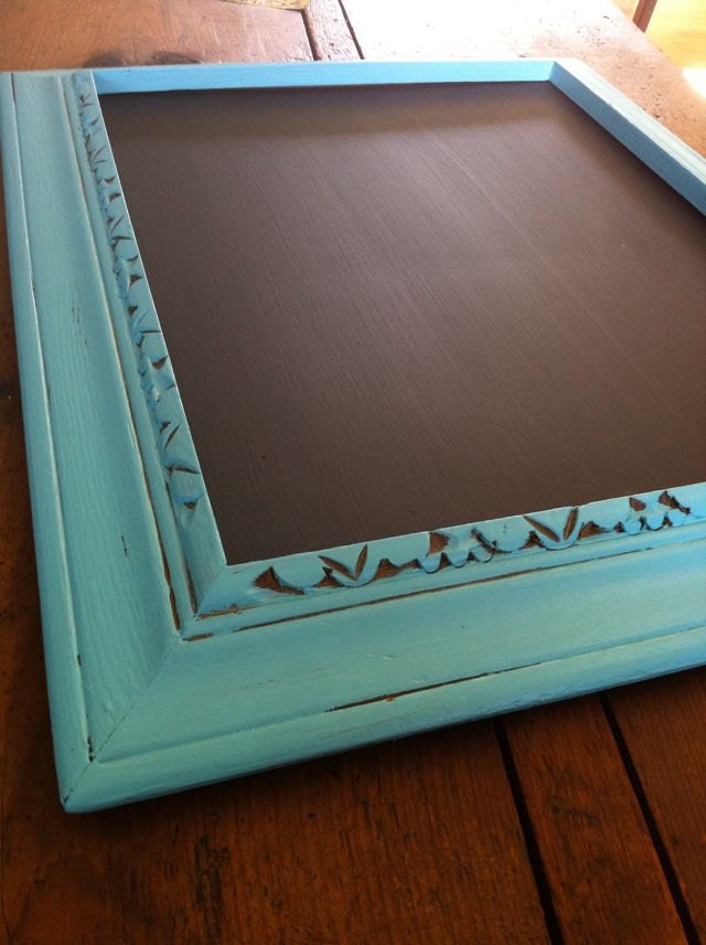 Hand Painted Turquoise Chalkboard 11x13 Unique Upcycled Frame. Custom sizes available