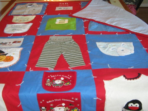Custom Crib Size Appliqued Baby Onesie Tied Tee Shirt Quilt