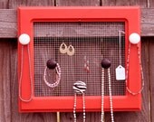 Jewelry Organizer - Picture Frame necklace and earring holder - Orange with zebra print