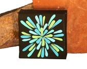 Painting, Turquoise Lime Green, Flower, 4 x 4