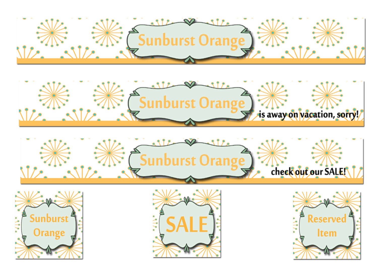 Sunburst Orange Etsy Shop Banners, avatars, full shop set