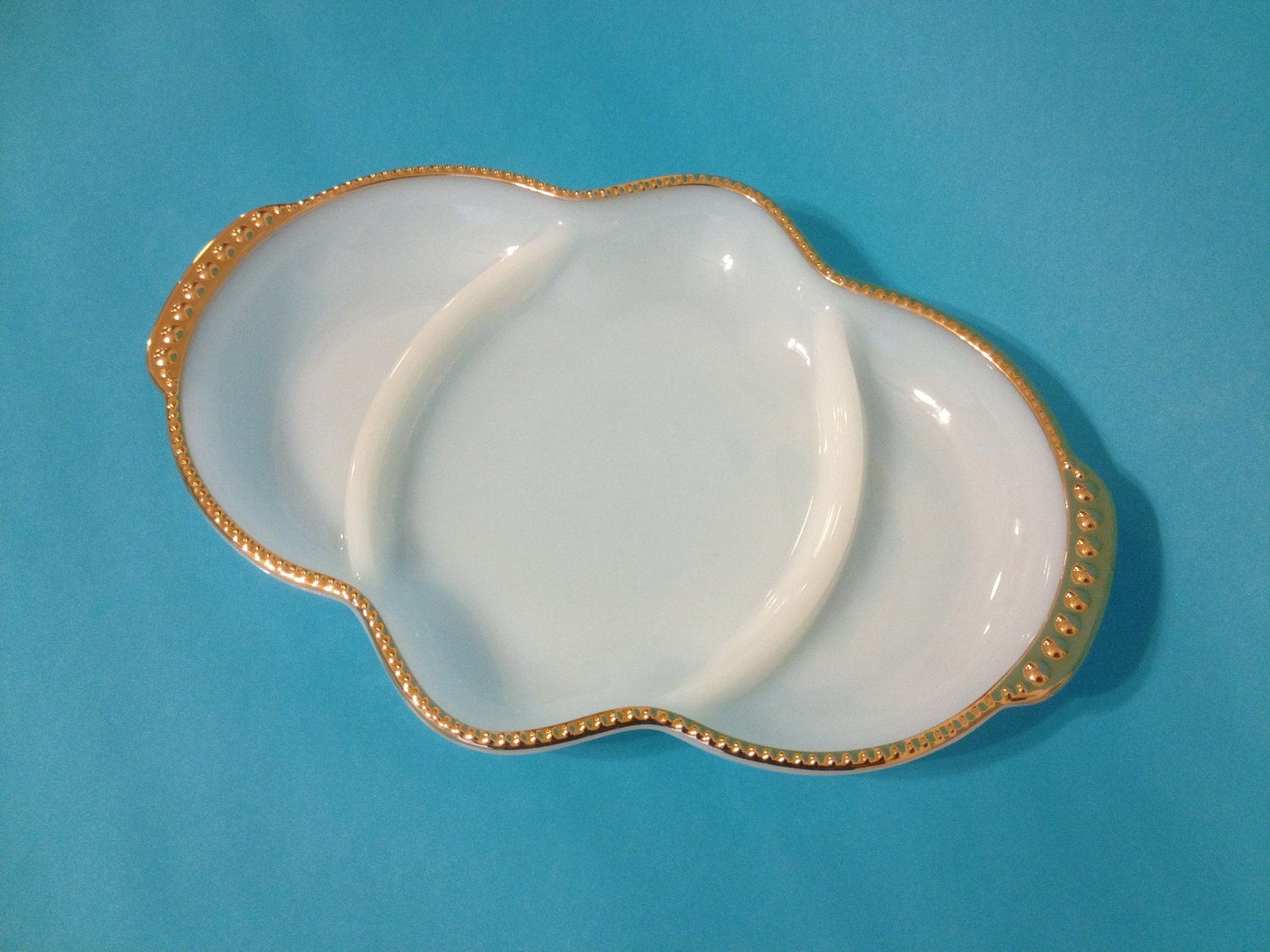 Fire King White and Gold Relish Serving Tray