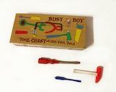 Vintage Childern's Busy Boy Tin Tool Chest with Rubber Tools