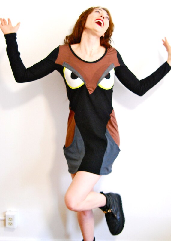SALE - Big EYE Owl Pocket Dress - last one