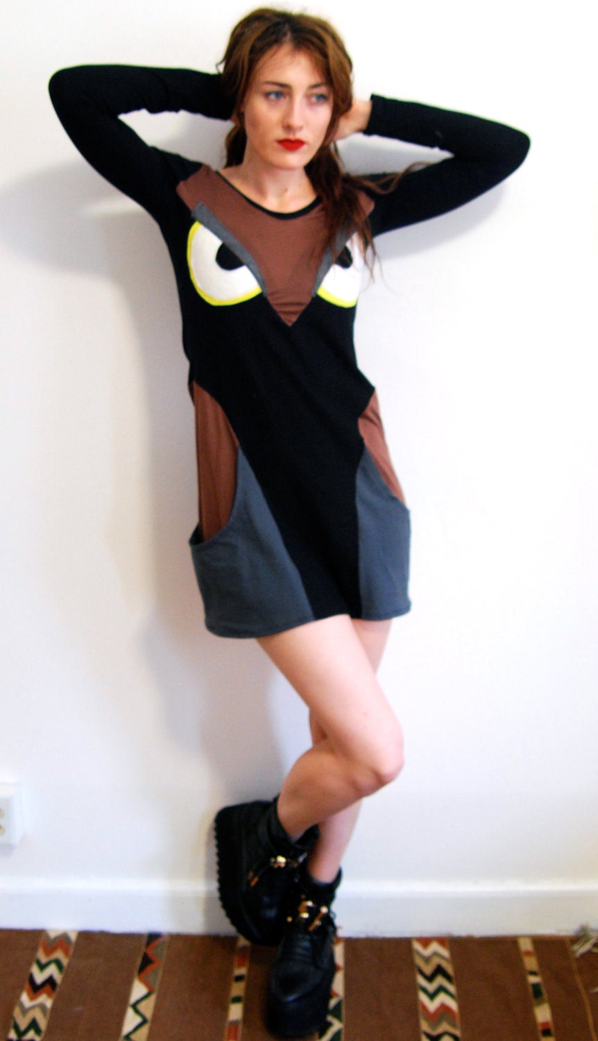 SALE - Big EYE Owl Pocket Dress - last one