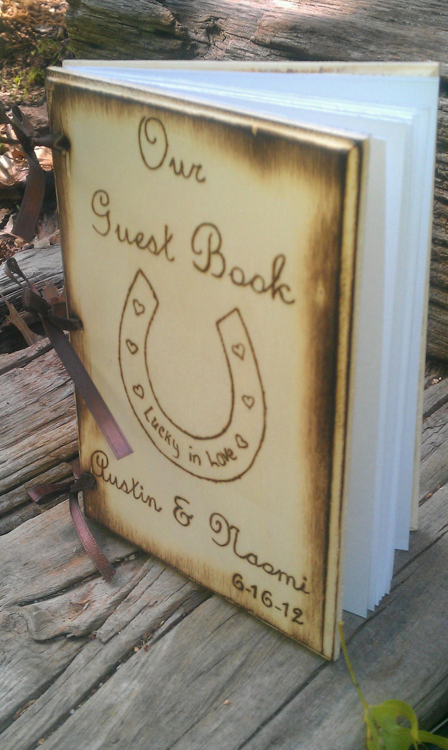 Rustic Chic Wedding Guest Book or Words of Wisdom Book Personalized