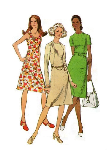 1971 - Personal Fit A-Line Dress w/Sleeve and Neckline Variations - Simplicity 9464 - Complete Original Vintage Pattern