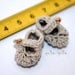 Crochet Appliques. Hat, bag and shoes. Gray, natural