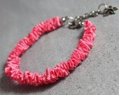 Neon pink ribbon adjustable bracelet. Ruffled neon pink ribbon single strand bracelet for teenage girls. Customize your color.