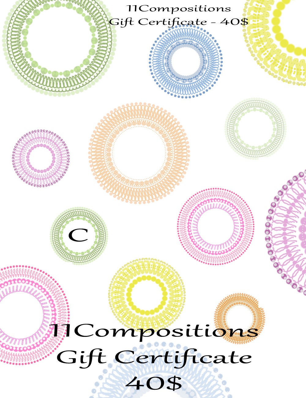Handmade jewelry gift certificate. Handmade jewelry gift voucher. 11Compositions gift certificate for 40 dollars. e-Gift Certificate.