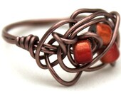Orange Clematis - Wire Wrapped Bead Ring - Size 9 1/2 - READY to SHIP