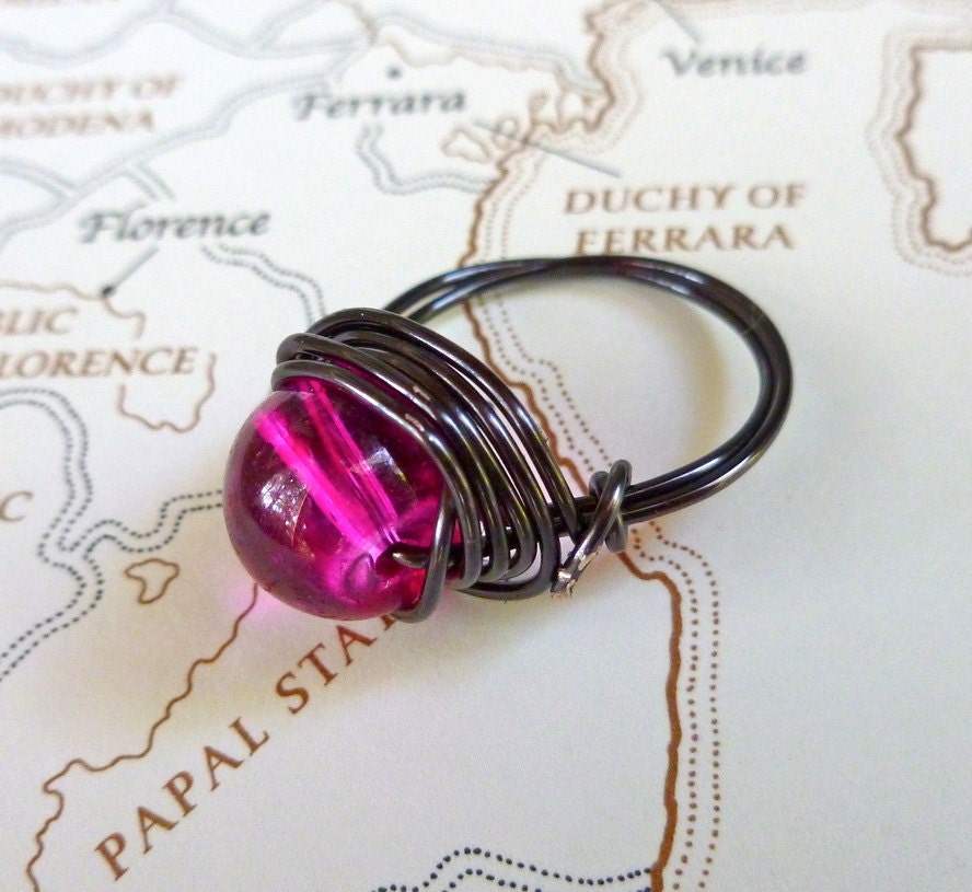 Tinkerbell  -  Wire Wrapped Bead Ring - Size 5.5