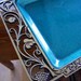 Vintage Moire glaze tray aqua colored enamel