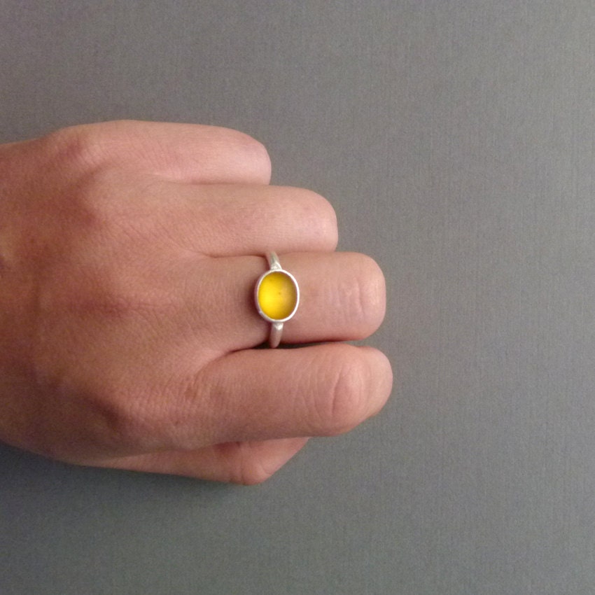 Yellow Zircon Ring - Silver Zircon Ring - Gray & Yellow