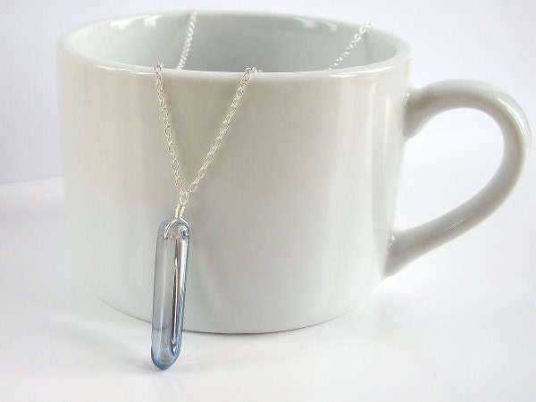 Blue Quartz Pendant, Quartz Point Necklace in Sterling Silver