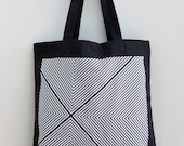 Four Corners Hand-Printed Tote in Black and White