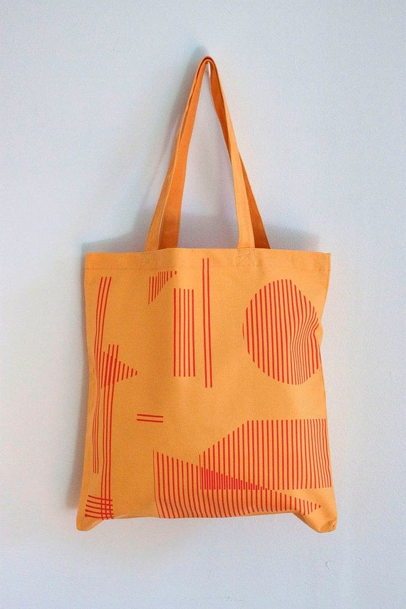 Floating Shapes Hand-Printed Tote in Pink and Orange