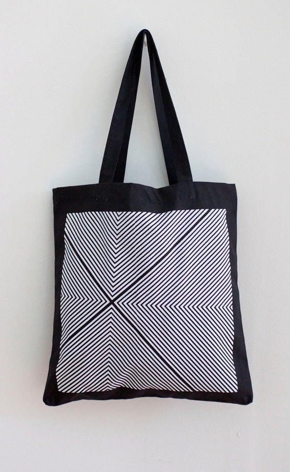Four Corners Hand-Printed Tote in Black and White