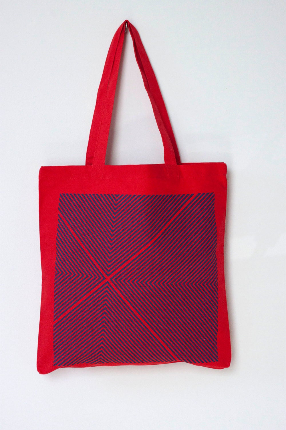 Four Corners Hand-Printed Tote in Blue and Red