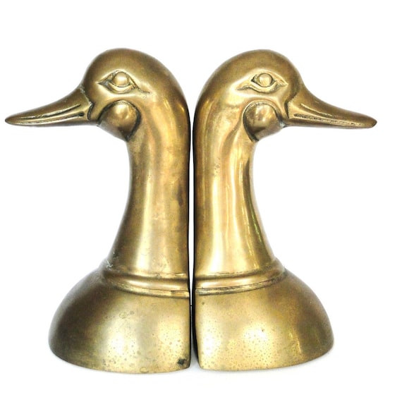 Vintage Pair Brass Bookends Duck Head Mid by BelatedDesigns