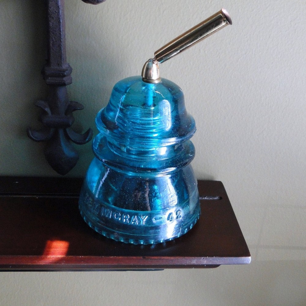 Vintage Hemingray 42 Telegraph Insulator Pen Holder Aqua Desk Accessory Paper Weight Conversation Piece