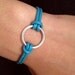 Ocean Blue Leather  Bracelet  With  Silver Ring and Anchor charm bracelet