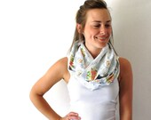 Up-cycled Floral Circle Scarf - White with Pink Roses - Perfect Summer Fashion Accessory - Floral Infinity Scarf - Loop Scarf - TheSilkMoon