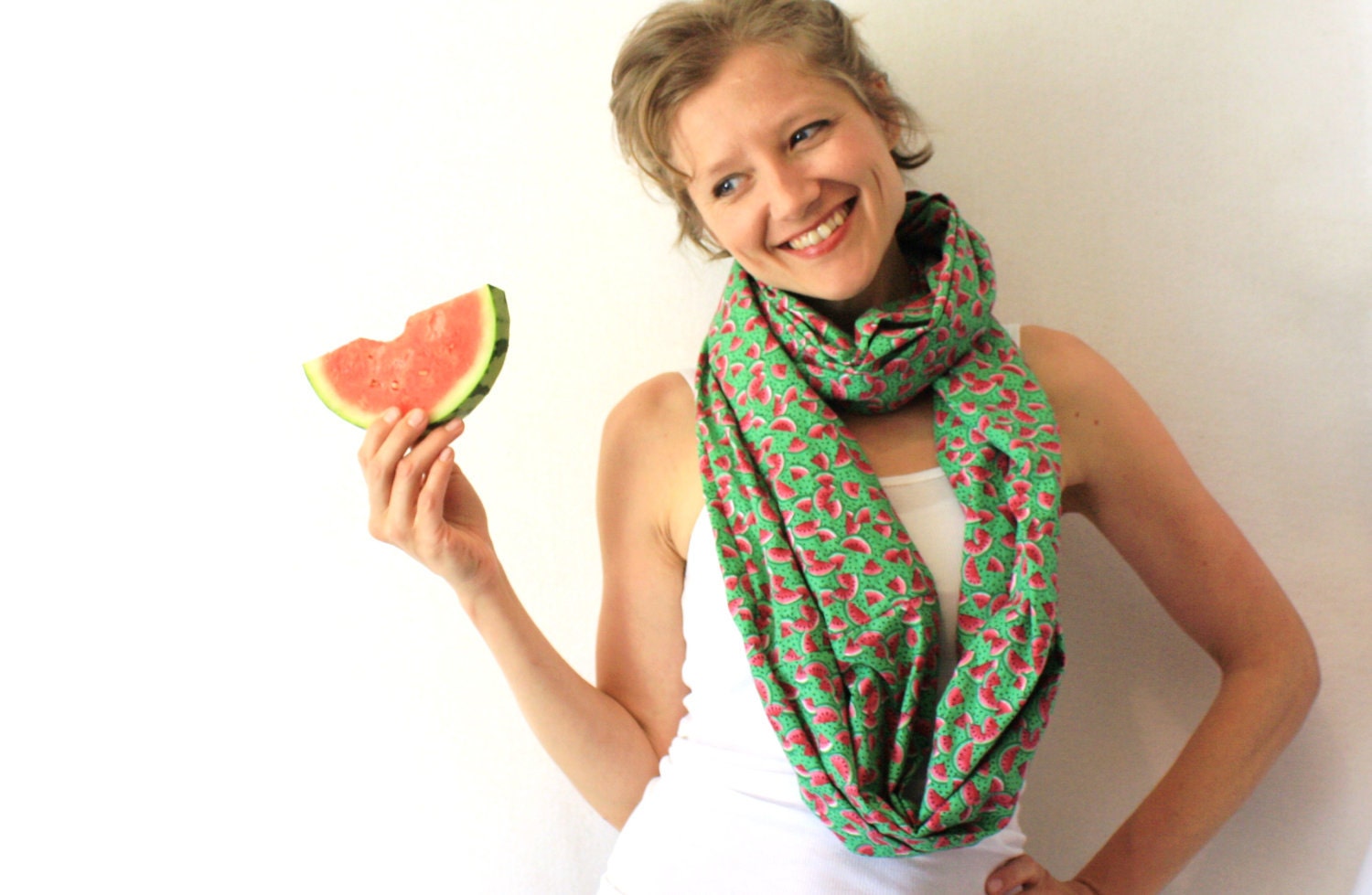 Green Circle Scarf - Watermelon - Infinity Scarf - Loop Scarf - Eternity Scarf - Summer Fashion