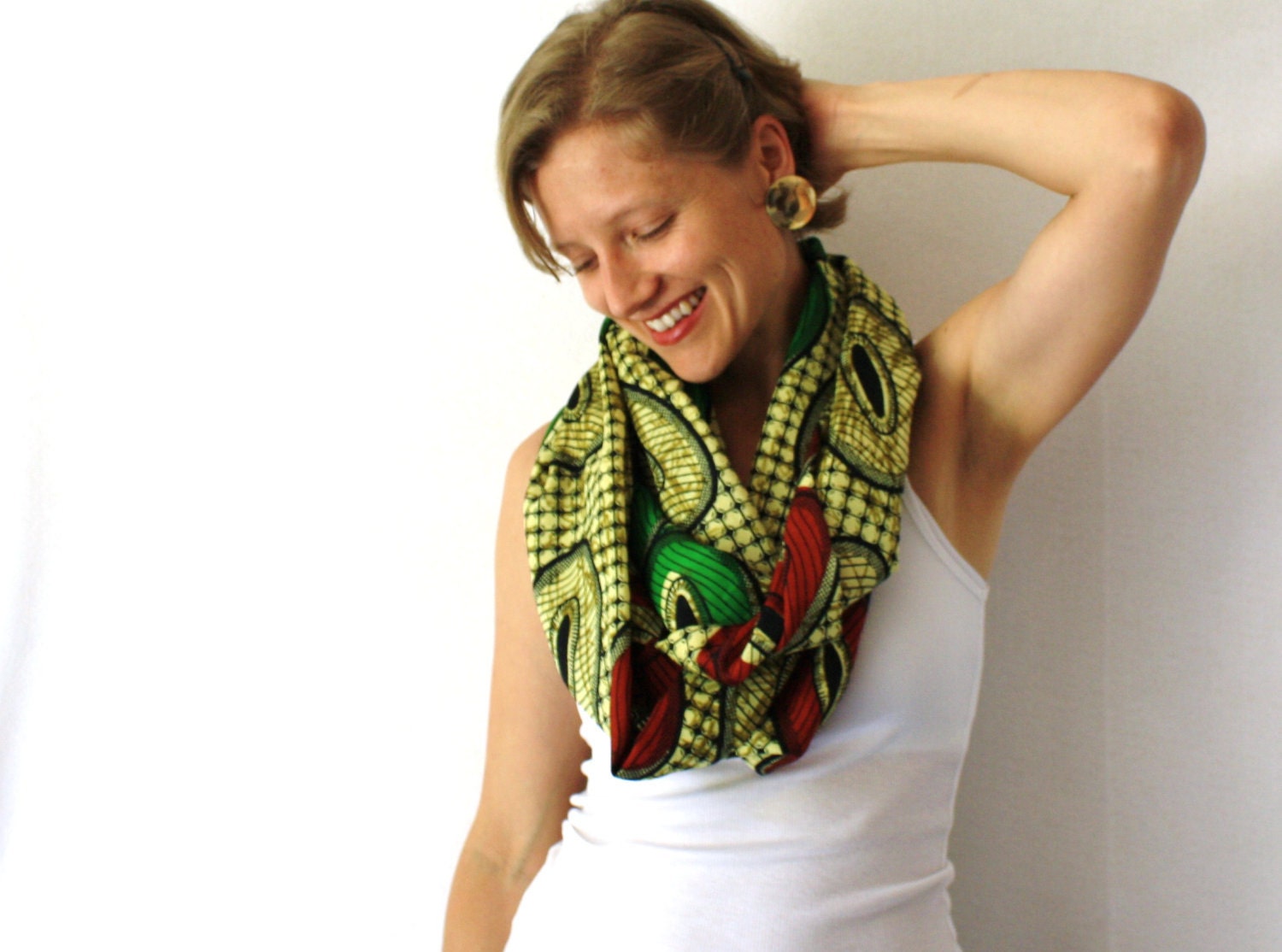 African Circle Scarf - Red Green and Yellow - Rasta Infinity Scarf - Loop Scarf - Eternity Scarf -Tanzania Fabric - Fall Fashion