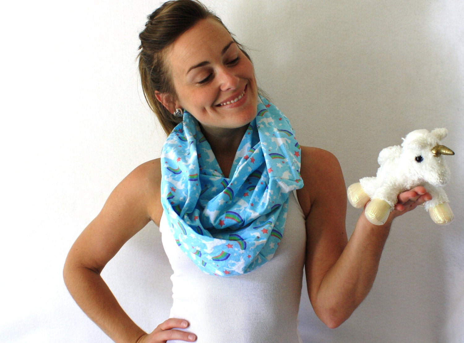 Light Blue Circle Scarf - Unicorns - Rainbows - Infinity Scarf - Loop Scarf - Eternity Scarf - Summer Fashion