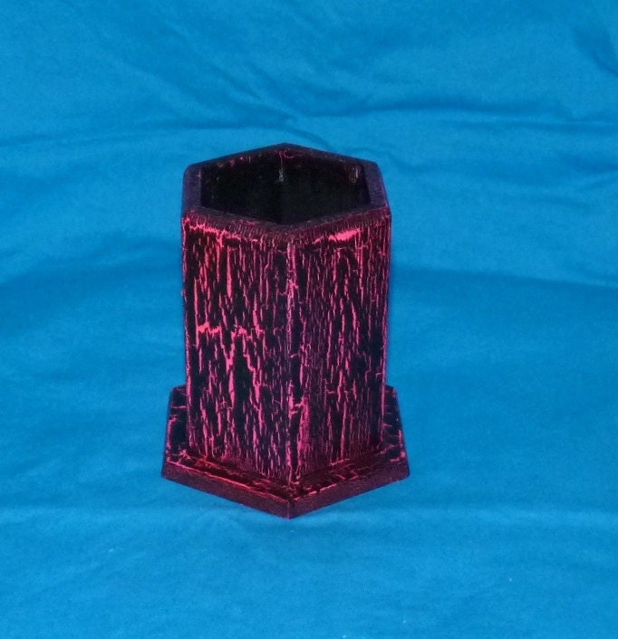 Pen Holder Hot Pink & Black Wood Pencil Holder Hand Painted Wood Desk Organizer Wood Cup Distressed Crackle