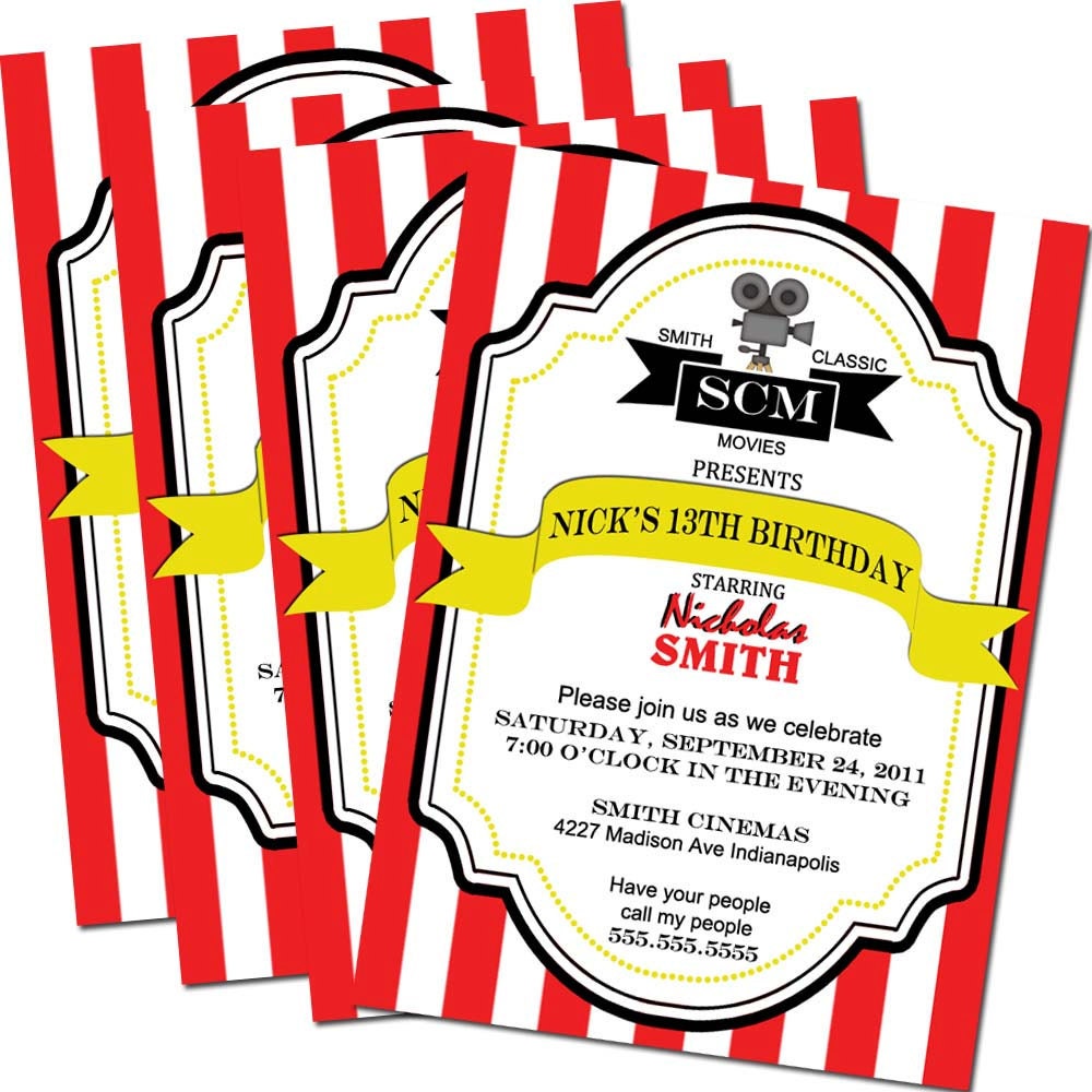 Movie Birthday Invitations - Movie Theater Party Invitations