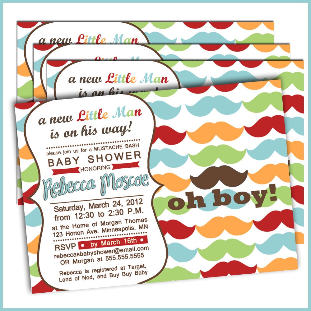 Mustache Baby Shower Invitations: 234 - Little Man baby shower Set of 12 Personalized Printed Invites Great for Co-Ed & Couples baby shower