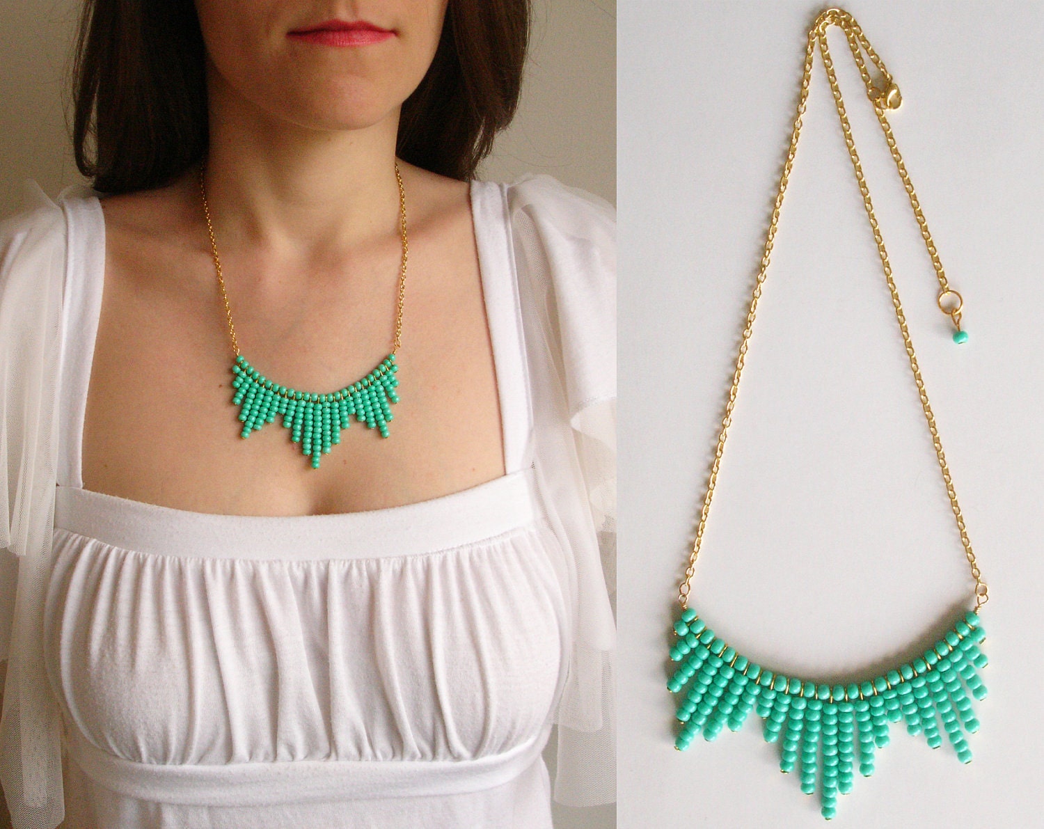 Green Necklace, Beaded Necklace, Green, Everyday Necklace, Romantic Necklace, Feminine Jewelry, Everyday Jewelry, Simple Necklace, Modern