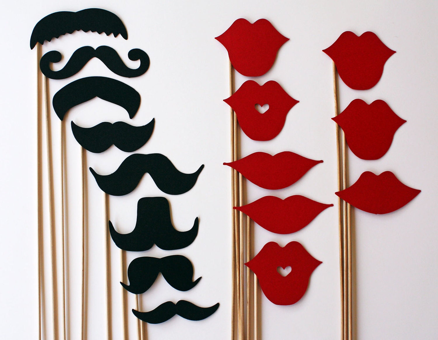 Mustache and Lips On a Stick - 16 Piece Set - Photo Booth Props