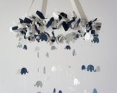 Elephant Mobile in Navy, Gray, & White- Nursery Mobile Decor, Baby Shower Gift