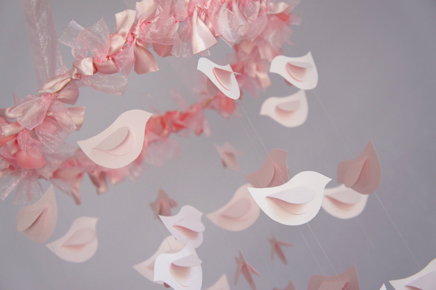 Pink Girl Nursery- Bird Mobile, Nursery Decor, Baby Girl Shower GIft, Wedding Decor