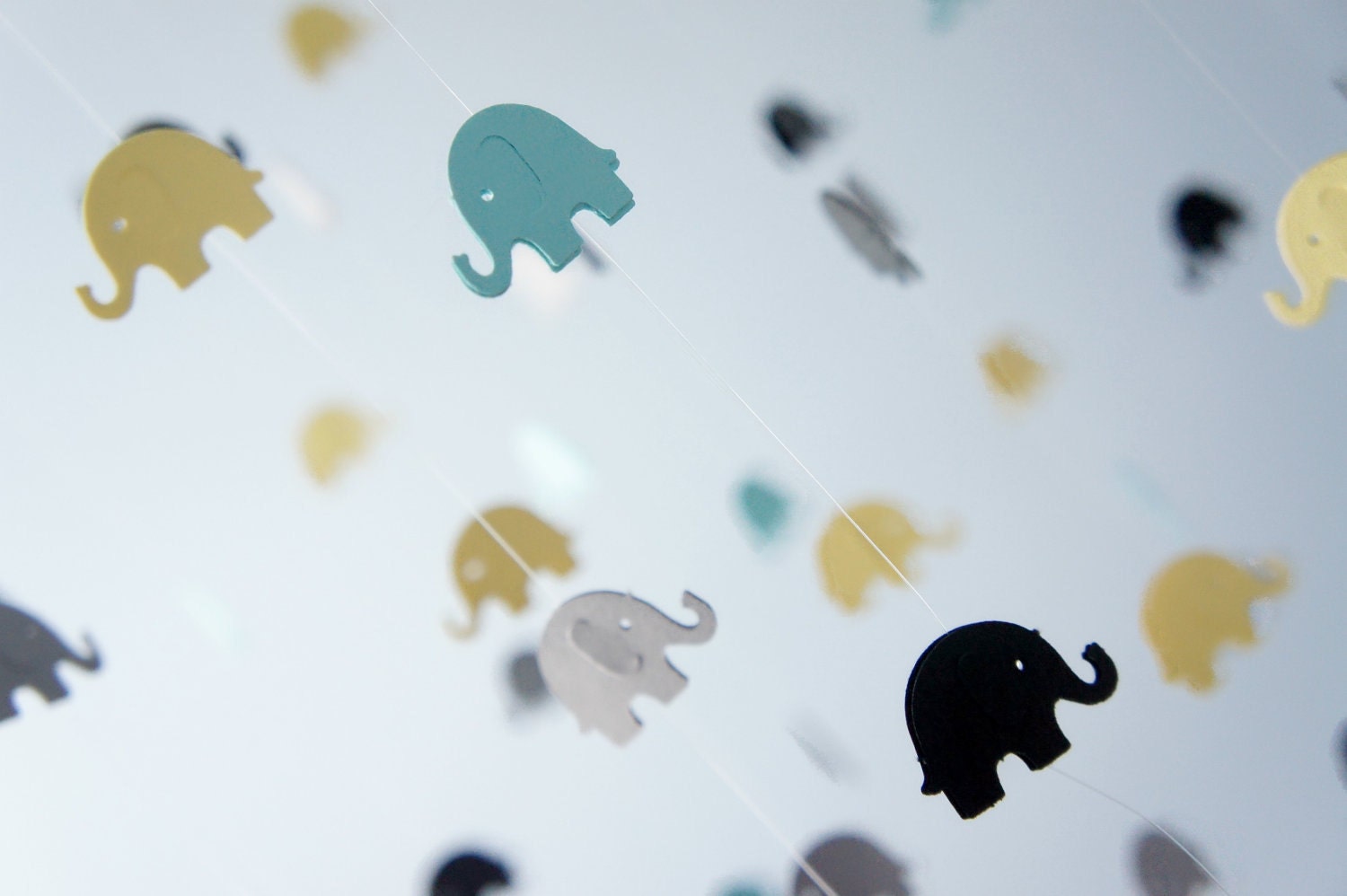 Blue Elephant Mobile for Baby Nursery in Blue Gray Yellow