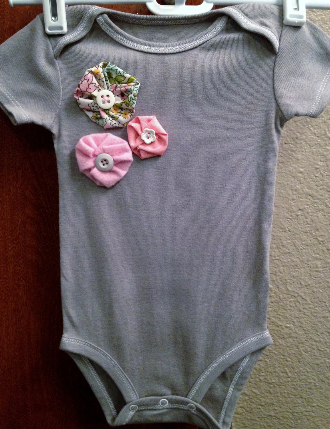 Unique Baby Girl Onesie in Gray With Handmade by LoveUniqueBaby