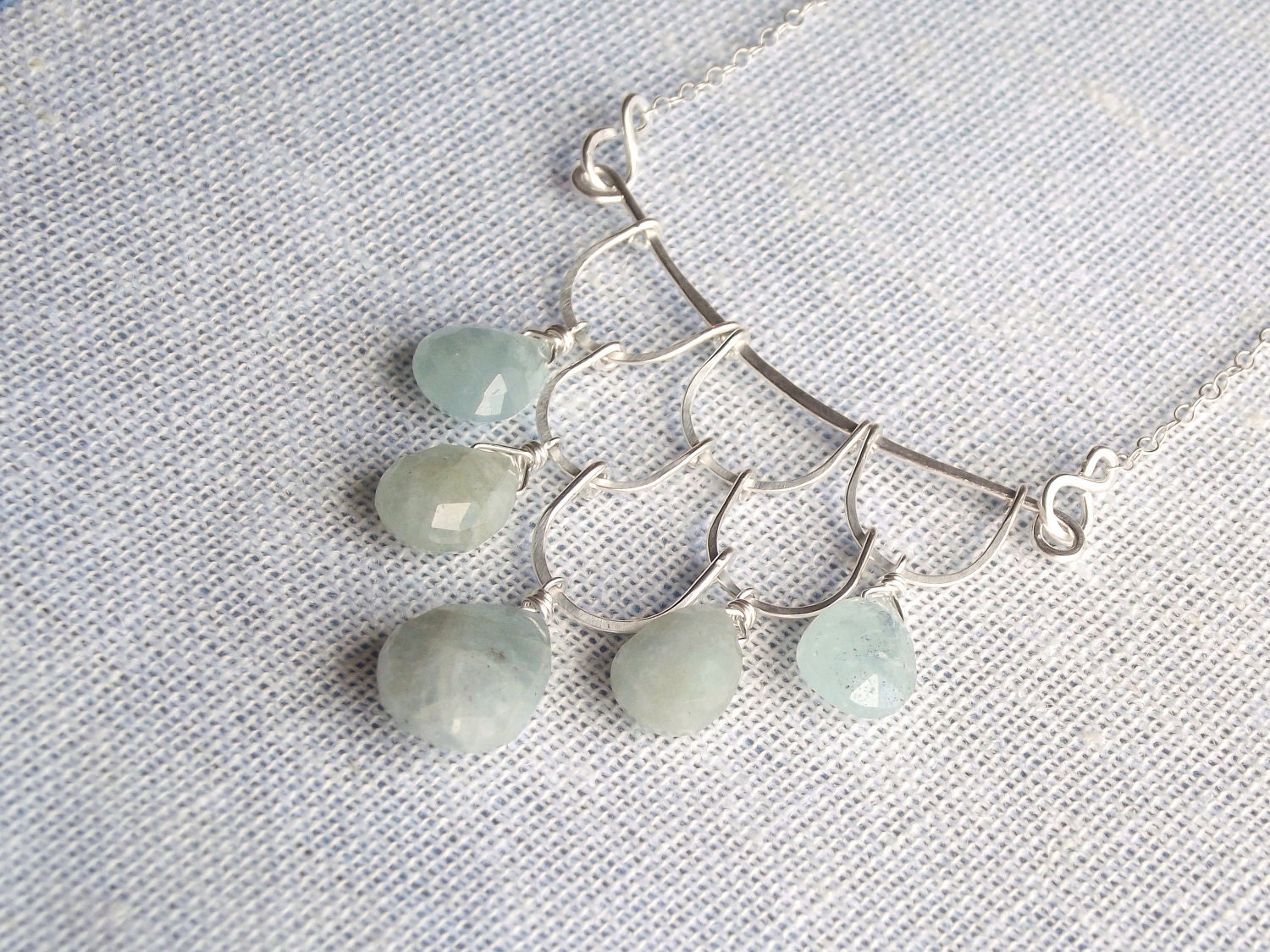 Aquamarine & Sterling Silver Tiered Chandelier Necklace