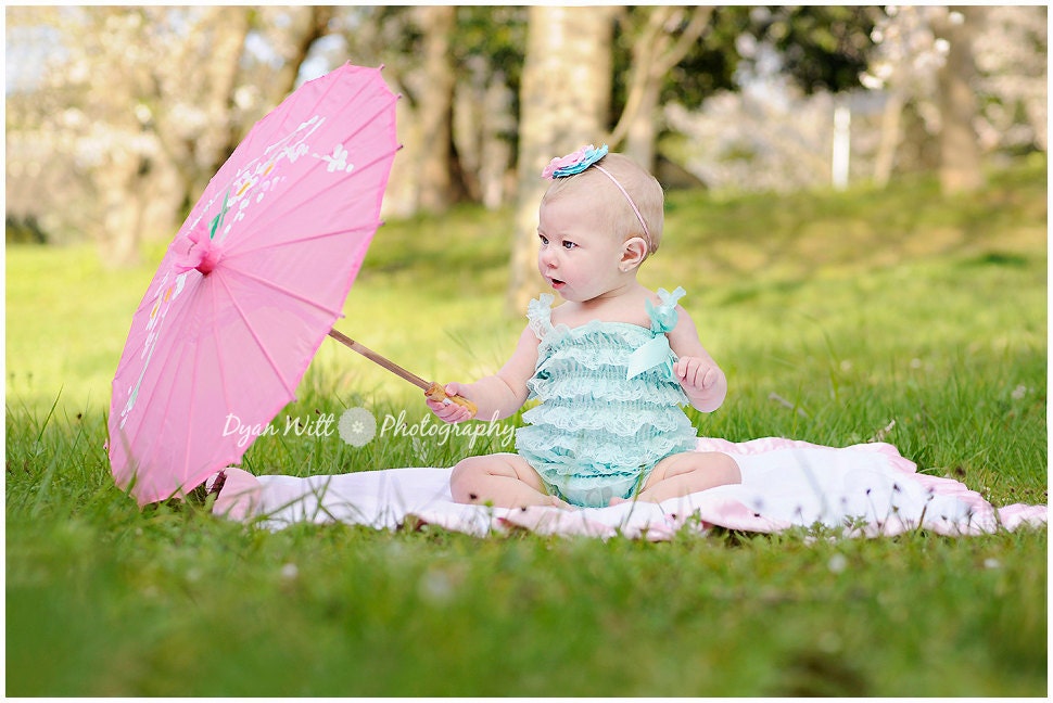 Baby Girl Petti Lace Romper, Aqua Lace Romper, lace romper, photography prop, Birthday, Baby shower gift