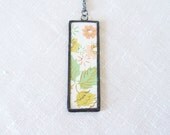 Mint Green Gold Salmon Coral Pink Pressed Flower Pendant Necklace Vintage Retro Wallpaper, Soldered Glass, Summer Garden Party, Bridesmaids
