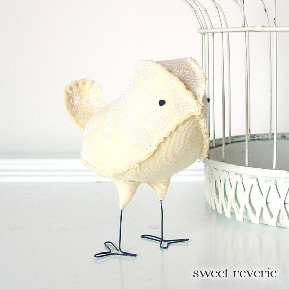 Sebastian - Fabric Bird in Vintage Soft Pastel Yellow, Spring Wedding Cake Topper Love Bird, Baby Boy Girl Nursery Decor - Made to Order